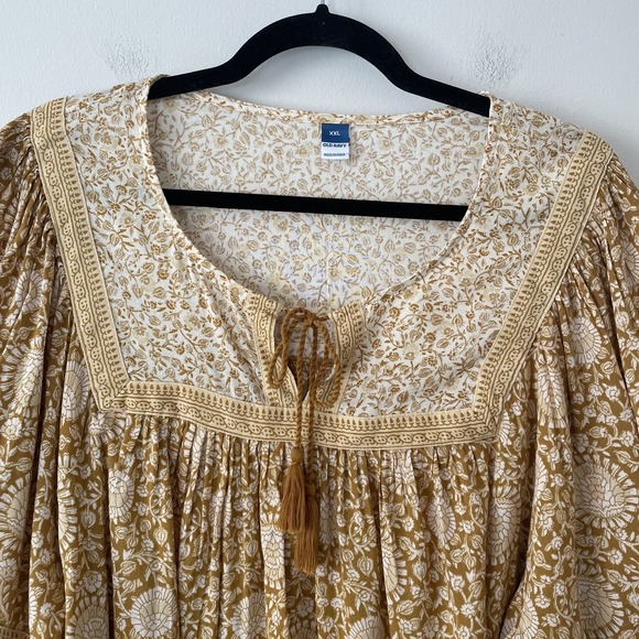 NEW Old Navy Yellow Floral Peasant Blouse XXL Boho Western Cottagecore Prairie - Picture 5 of 9